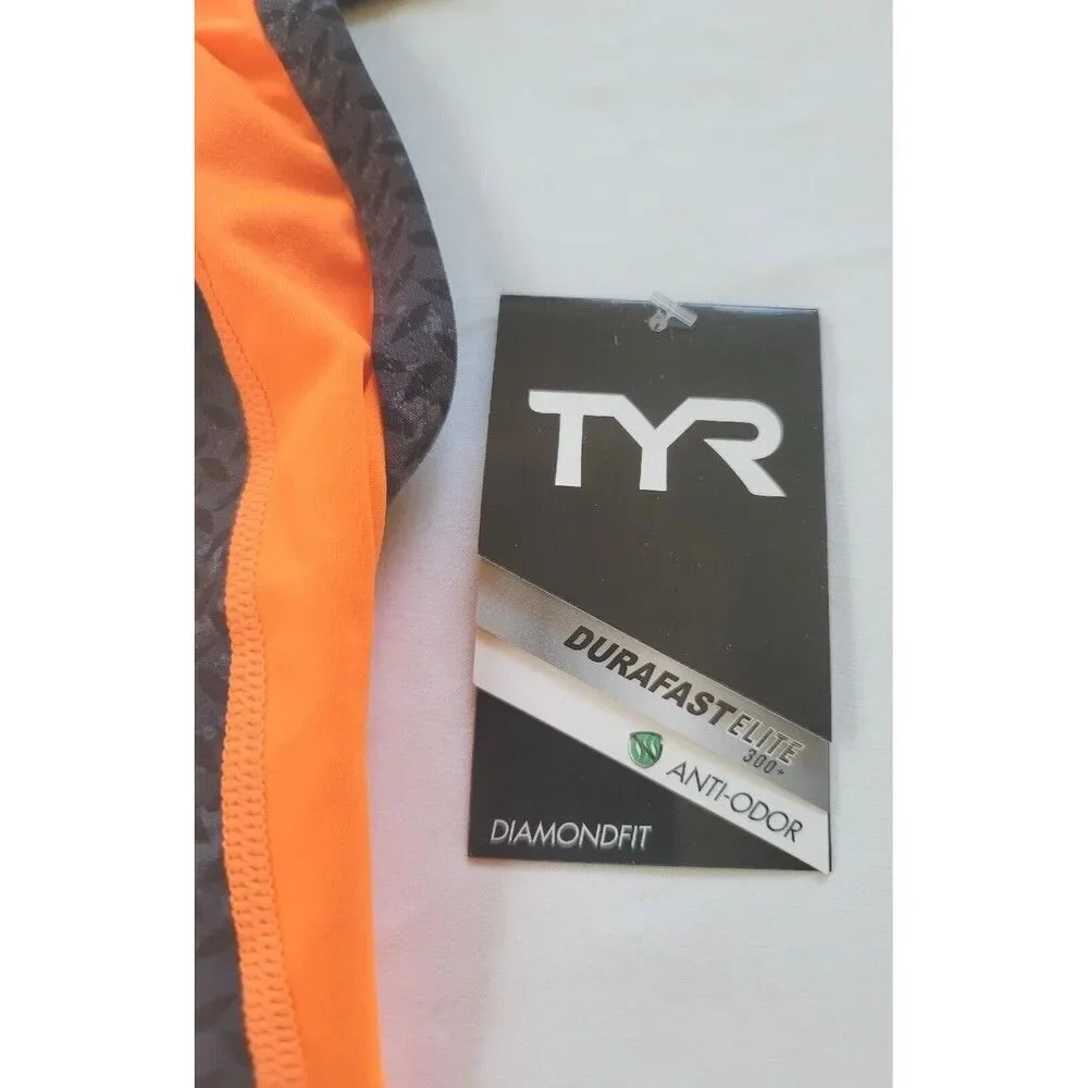 TYR Female Durafast Elite DiamondFit Swimsuit Black Orange, Size 34/M/8
